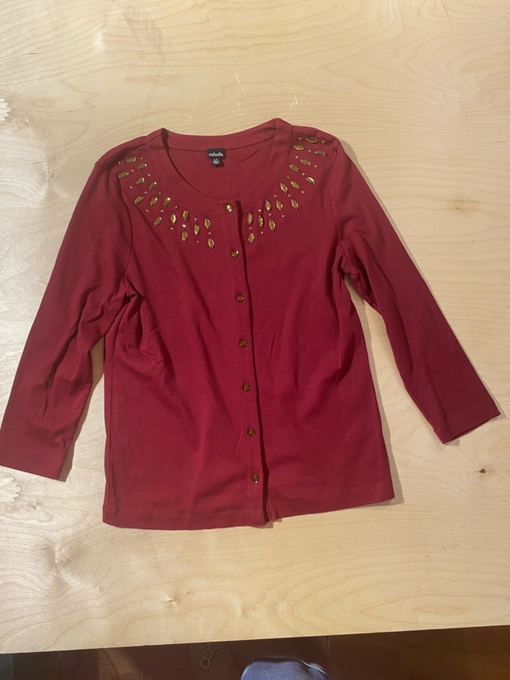 Rafaella Red Embellished Button-Front Top Large (RC) - Picture 2 of 7